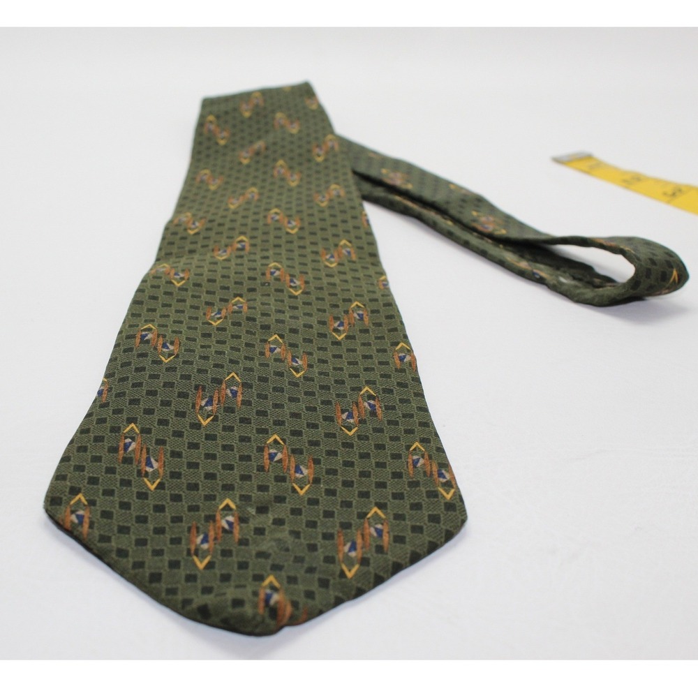 Graham‎ & Lockwood Mens Silk Tie Olive Green Geometric Abstract London England